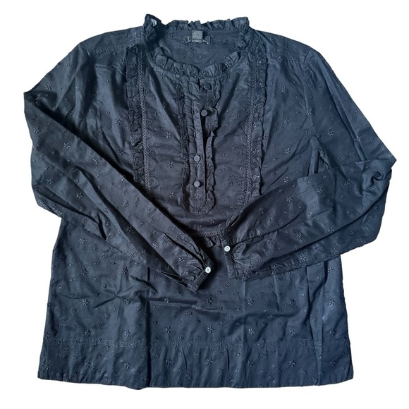 J.Crew Ruffle Eyelet Long Sleeve Shirt Black Cotton Small - Picture 3 of 9